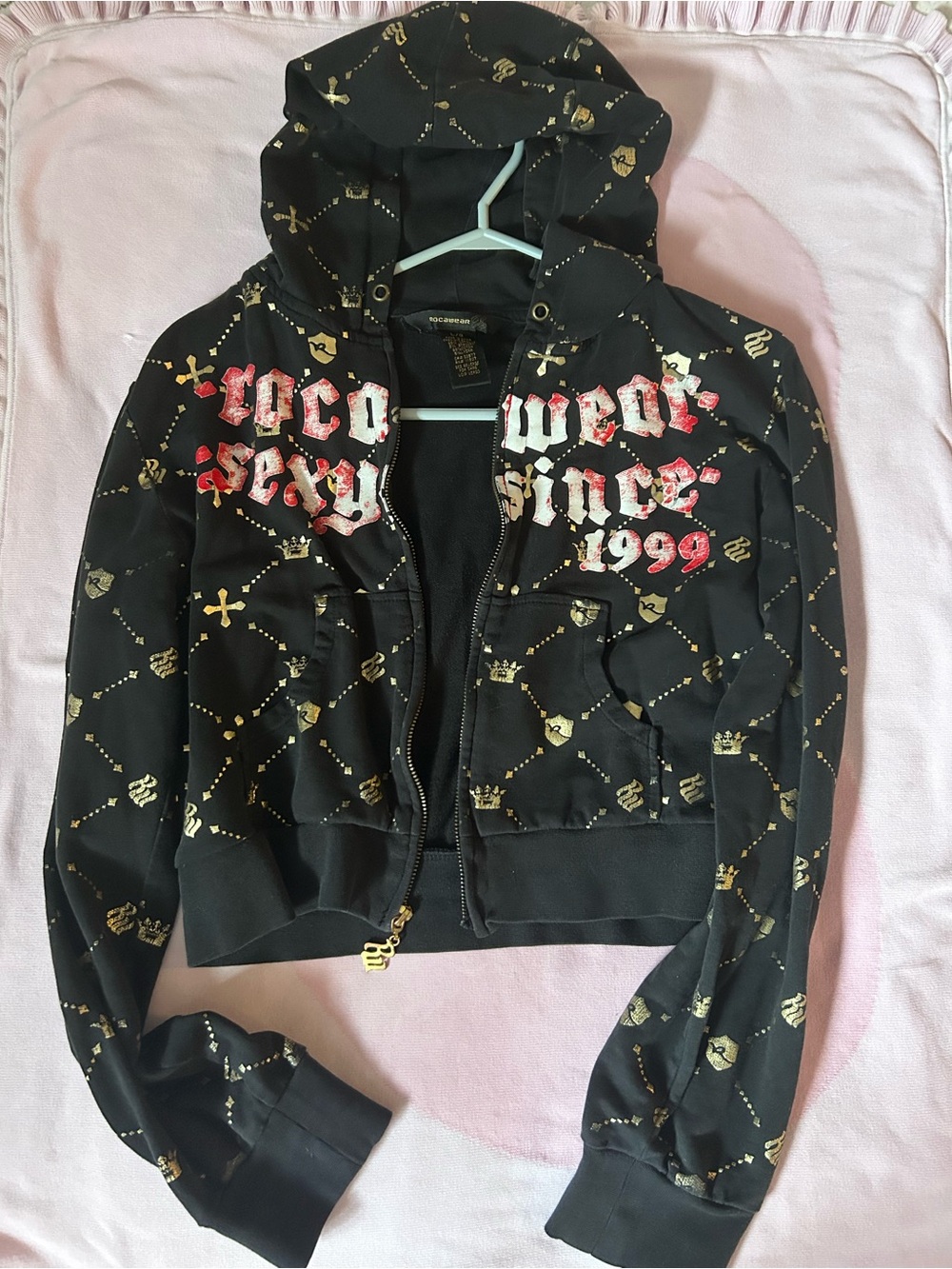 Vintage Rocawear "Sexy Since 1999" Cropped Hoodie With Metallic Gold Print